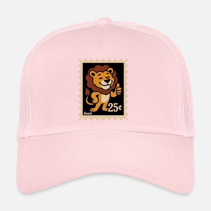 Lion amical sur un timbre-poste Casquette trucker 