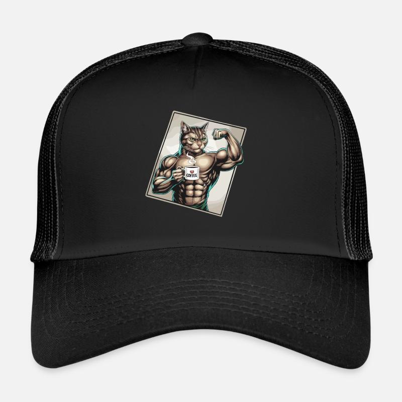 Chat puissant avec du café Casquette trucker 