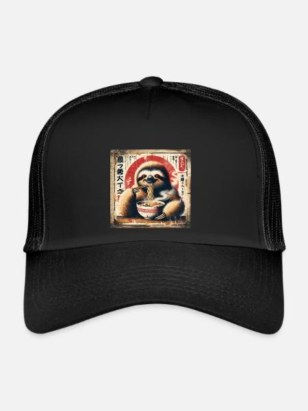 Ramen Sloth Grunge Poster Style - Trucker Cap - black/black - Front