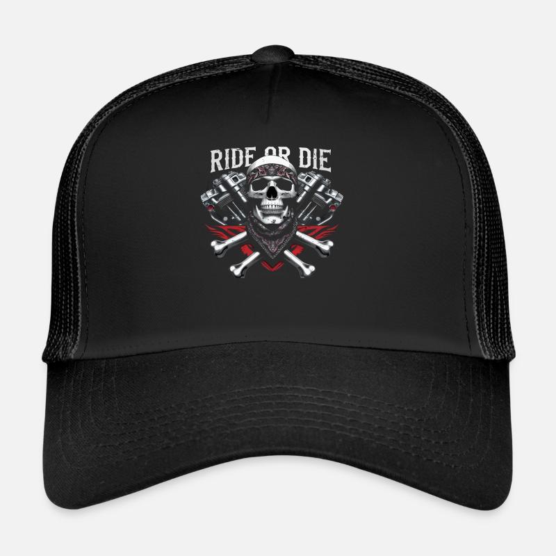 Motorcycle Skull Ride or Die Biker Chopper Rock Trucker Cap