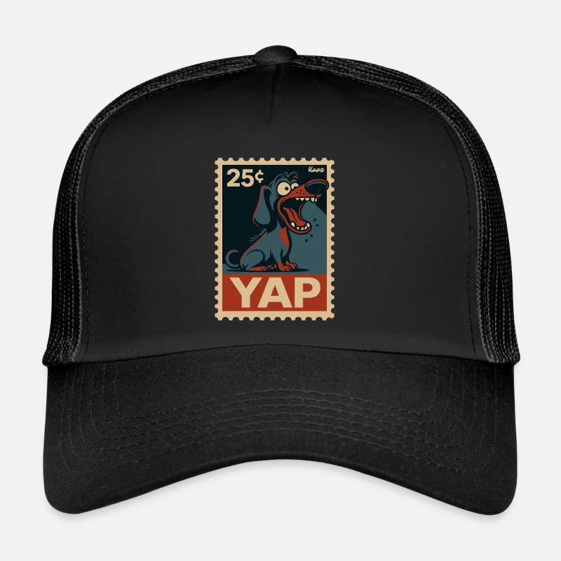 Comic Dackel auf Briefmarke mit Yap - Trucker Cap - Schwarz/Schwarz