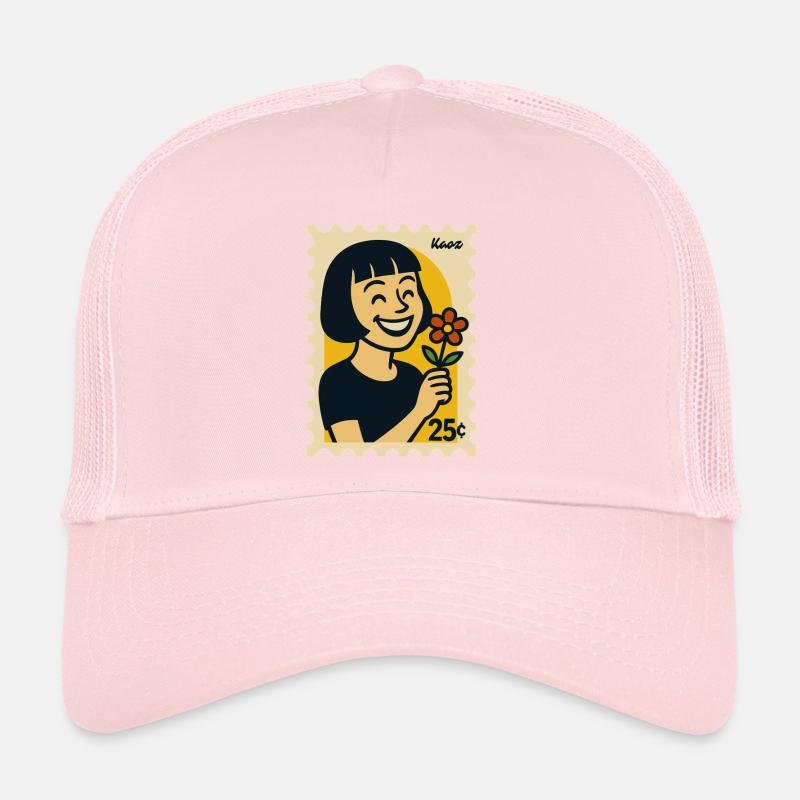 femme joyeuse avec fleur design rétro Casquette trucker 