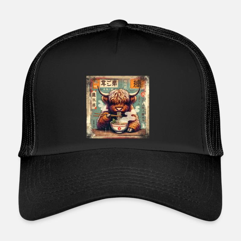 Ramen Highland Cow Grunge Style d’affiche Casquette trucker 
