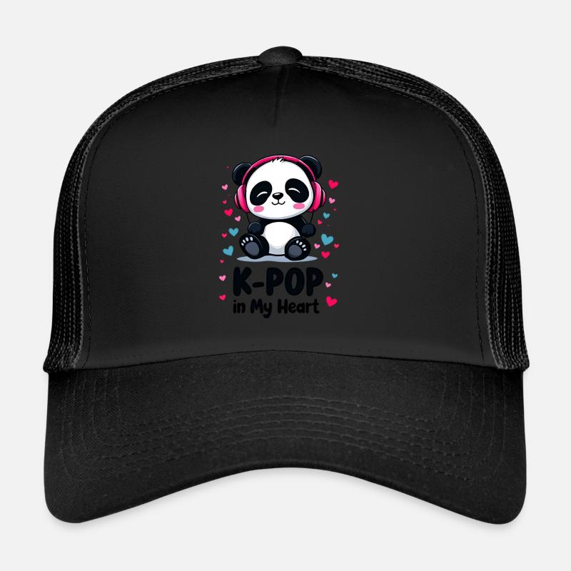 K-Pop dans mon cœur Panda mignon - Casquette trucker  - noir/noir