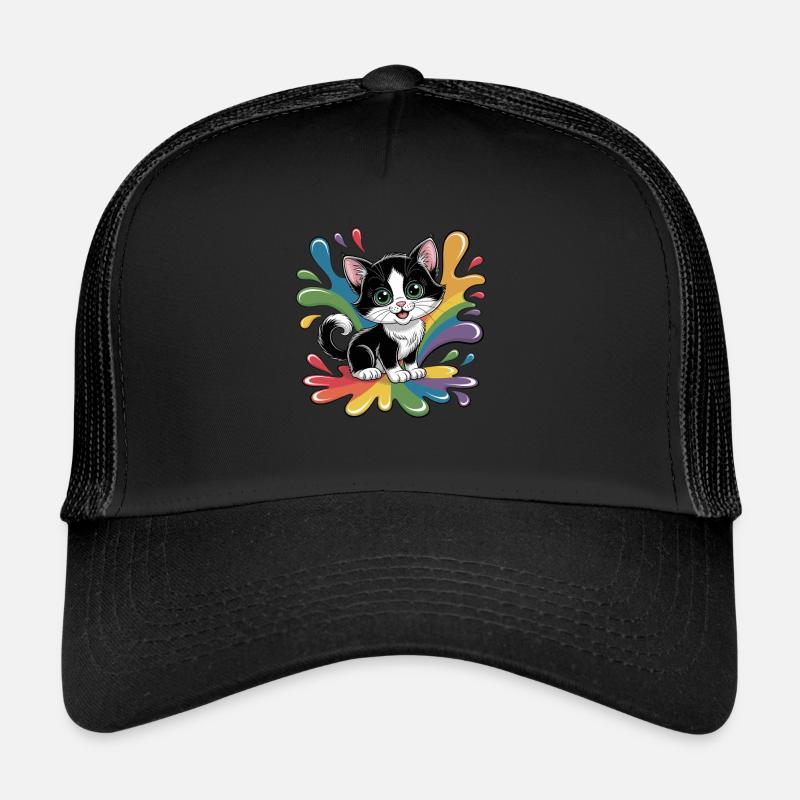 Süßes Kätzchen mit Regenbogenfarben - Trucker Cap - Schwarz/Schwarz