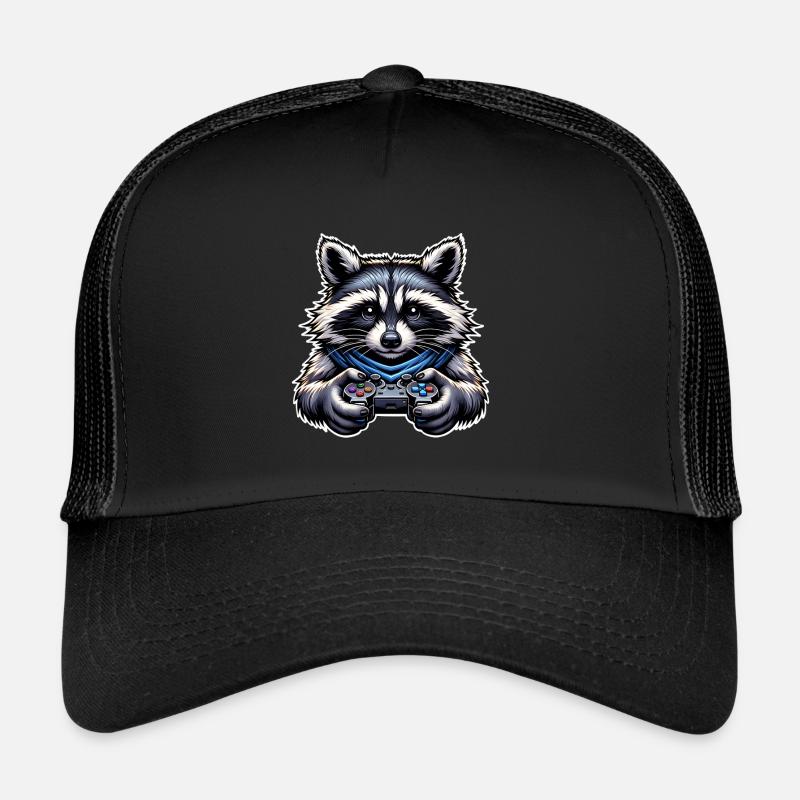 Waschbär Gamer Gaming Nerd - Trucker Cap - Schwarz/Schwarz