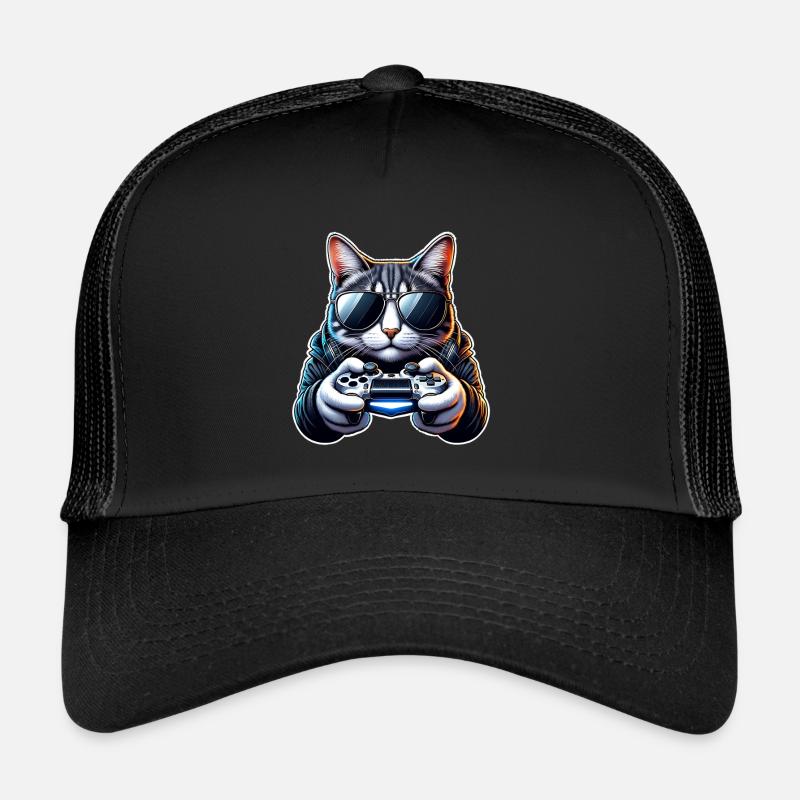 Cat Gamer Gaming Nerd Trucker Cap