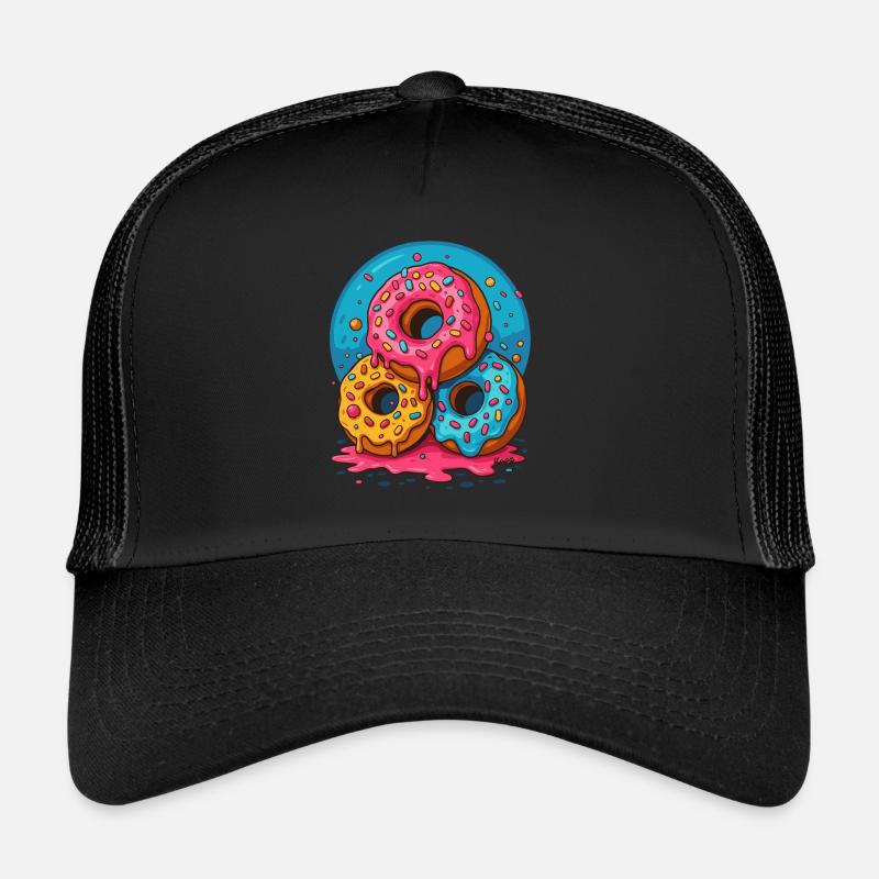 Trois beignets colorés avec glaçage et pépites Casquette trucker 