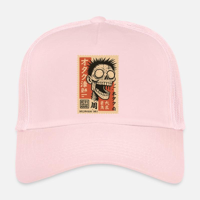 Tampon zombie avec décoration de texte japonais Casquette trucker 