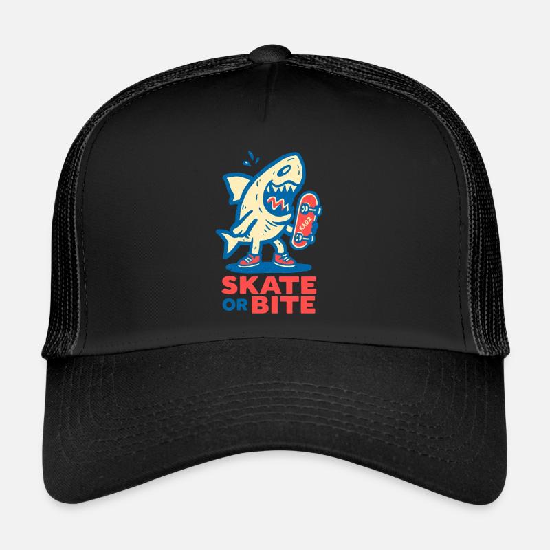 Comic-Hai mit Skateboard und Spruch Trucker Cap