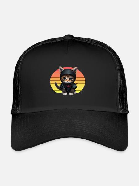 Ninja Cat Sunset - Trucker Cap - black/black - Front