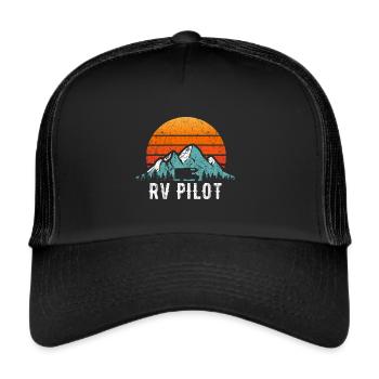RV Pilot Motorhome Travel Stuff RV Vacation Retro - Trucker Cap - black/black - Front
