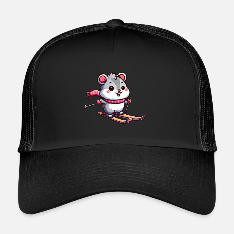 Süßer Hamster beim Skifahren im Comic-Stil Trucker Cap