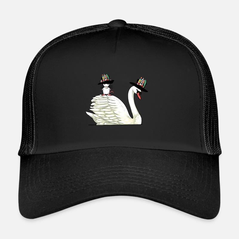 Schwan Maus Nager Vogel Hippie Freunde Tiere Kind - Trucker Cap - Schwarz/Schwarz