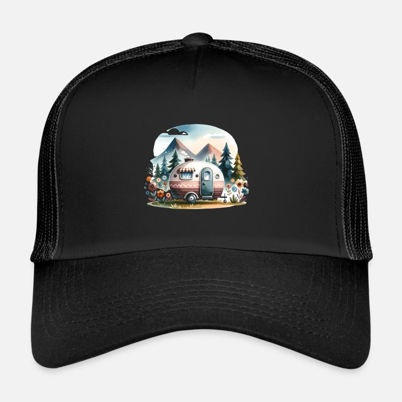 Camping Wohnwagen - Trucker Cap - Schwarz/Schwarz