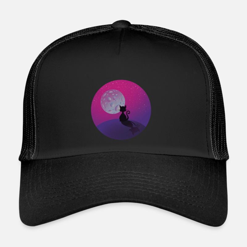 Katze und der Mond - Trucker Cap - Schwarz/Schwarz