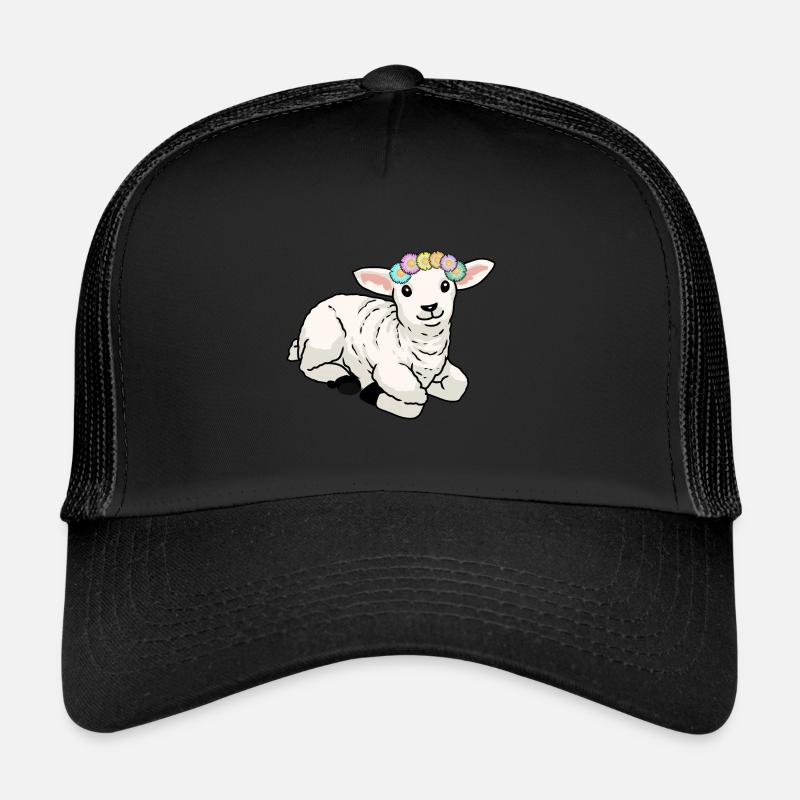 Happy Easter Lamb Sheep Easter Greetings Children - Trucker Cap - black/black