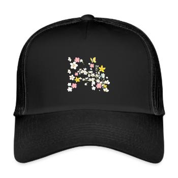 cherry blossom,flowers,blossom,floral,butterfly - Trucker Cap - black/black - Front