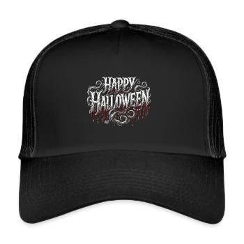 Unheimliches "Happy Halloween" Shirt - Trucker Cap - Schwarz/Schwarz - Vorne