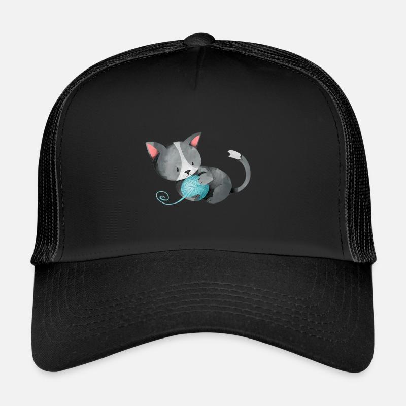 Katze Wollknäuel verspielt süß Kätzchen Geschenk - Trucker Cap - Schwarz/Schwarz