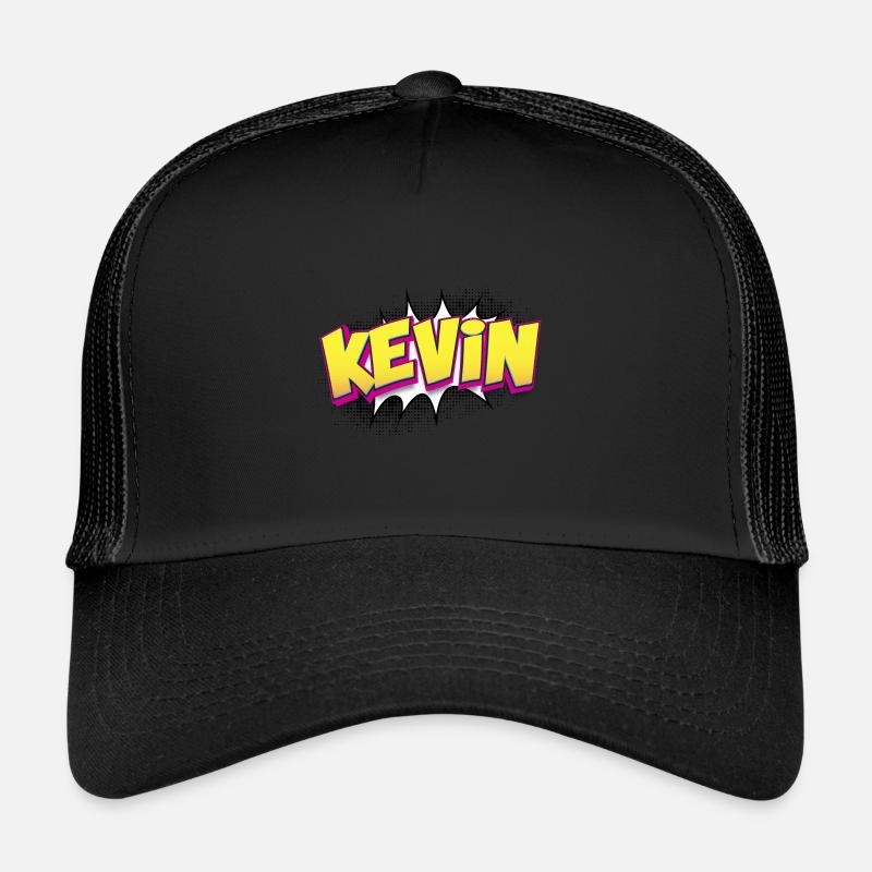 Kevin Benutzerdefinierter Name Comic-Stil Pop-Art, Kevin - Trucker Cap - Schwarz/Schwarz