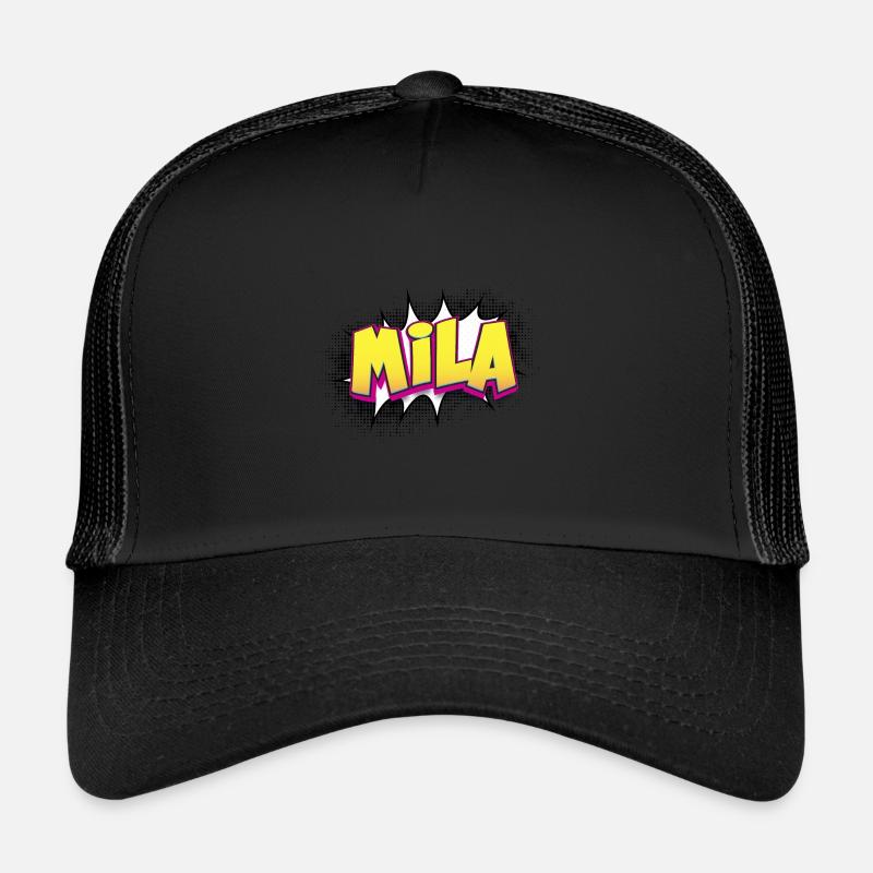 Mila Custom Name Comic Book Style Pop Art, Mila Trucker Cap