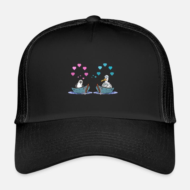 Mouettes bateau amour coeurs Saint-Valentin Romance Casquette trucker 