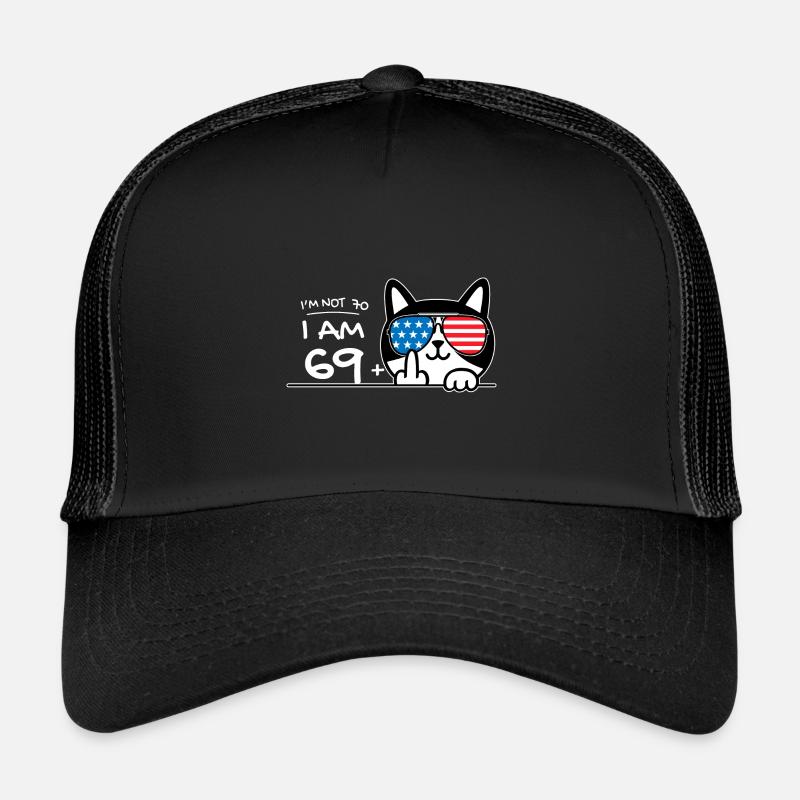 Ich bin nicht 70, ich bin 69 plus 1 Mittelfinger Katzenflip - Trucker Cap - Schwarz/Schwarz