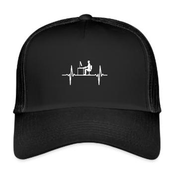 Ordinateur Heartbeat Gamer Programmeur Codeur Bureau - Casquette trucker  - noir/noir - Devant