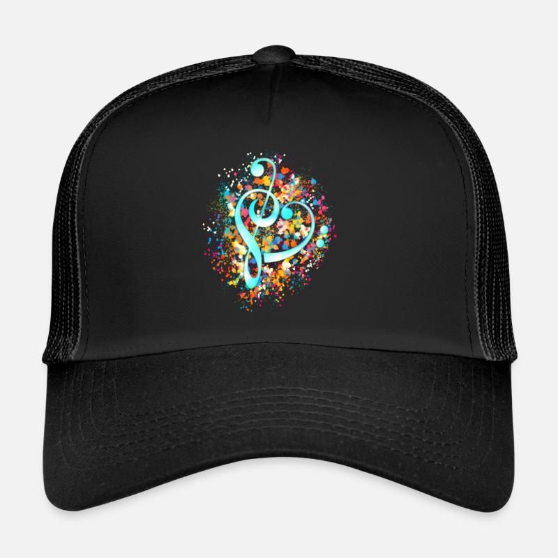 Clé de partition musique Coeur Notes de musique Basses Notes Casquette trucker 