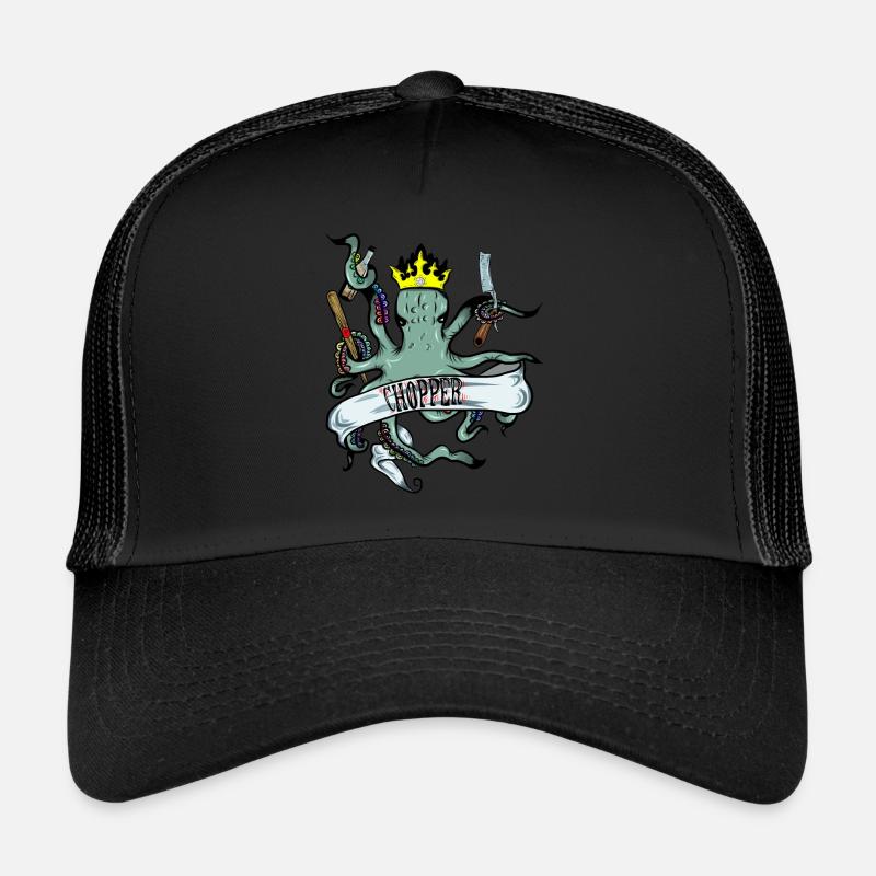 Octopus octopus with crown and chopper - Trucker Cap - black/black