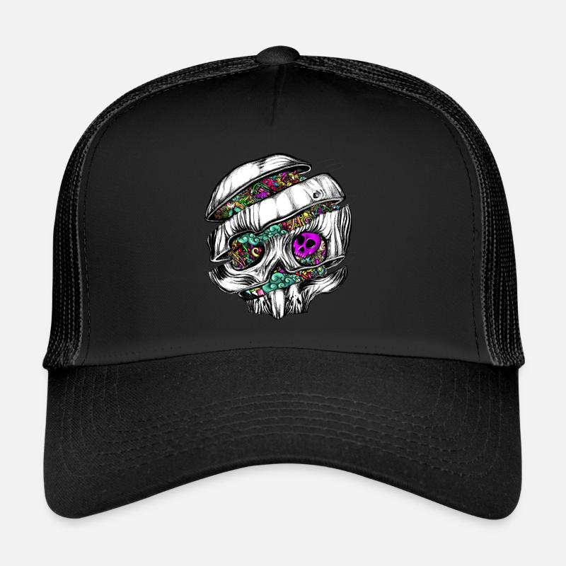 Sliced Skull with doodles - Trucker Cap - black/black