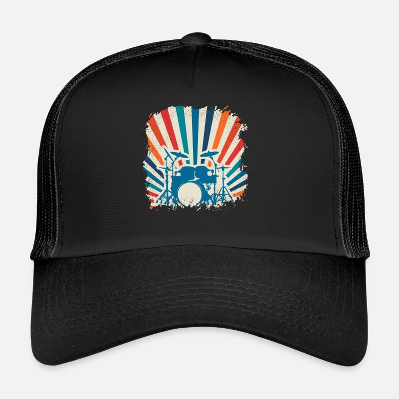 Schlagzeug Drummer Instrument Geschenk retro Band - Trucker Cap - Schwarz/Schwarz