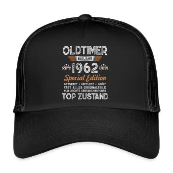 Oldtimer Baujahr 1962 Jahrgang Geburtstag Geschenk - Trucker Cap - Schwarz/Schwarz - Vorne