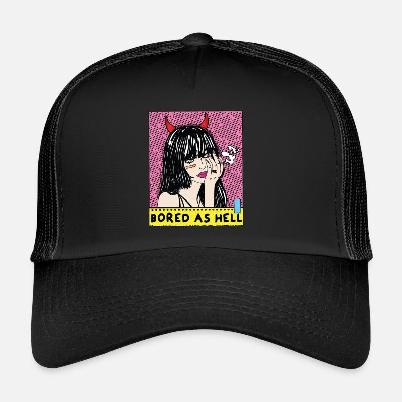 POP-ART Bored As Hell ARTWORK, Devil Frau années 80 Casquette trucker 