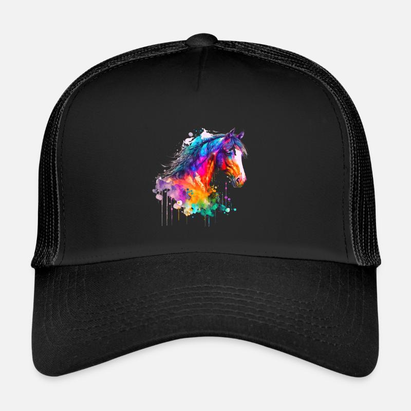 Idée passion chevaux cavalière aquarelle splash Casquette trucker 