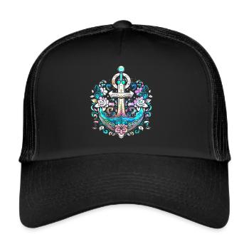Anchor, Retro, Sea, Maritime, Tattoo Style, Symbol - Trucker Cap - black/black - Front