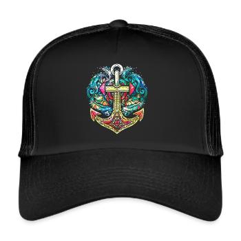 Anchor, Retro, Sea, Maritime, Tattoo Style, Symbol - Trucker Cap - black/black - Front