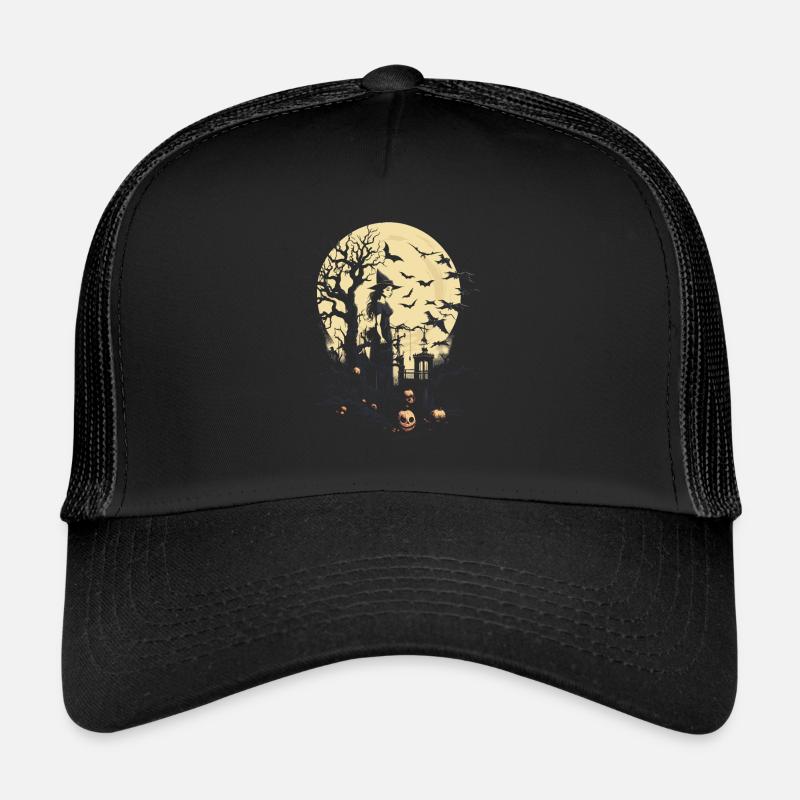 Mystic Witch with Pumpkins and Bats Trucker Cap