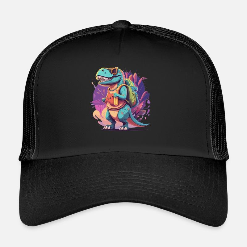 Einschulung Dinosaurier Schulkind Trex - Trucker Cap - Schwarz/Schwarz