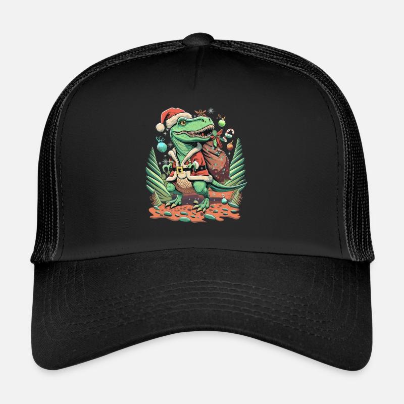 Dinosaur Trex Christmas - Trucker Cap - black/black