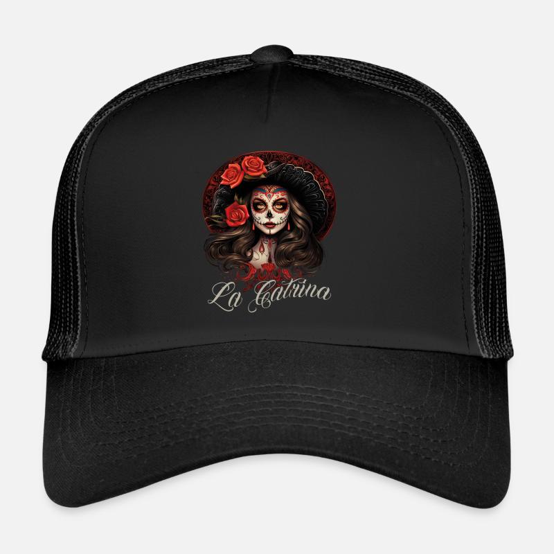 La Catrina Cooles Dia De Los Muertos Design - Trucker Cap - Schwarz/Schwarz