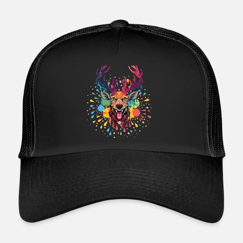 07 Party Deer Colorful Deer Head Paint Splash - Trucker Cap - black/black
