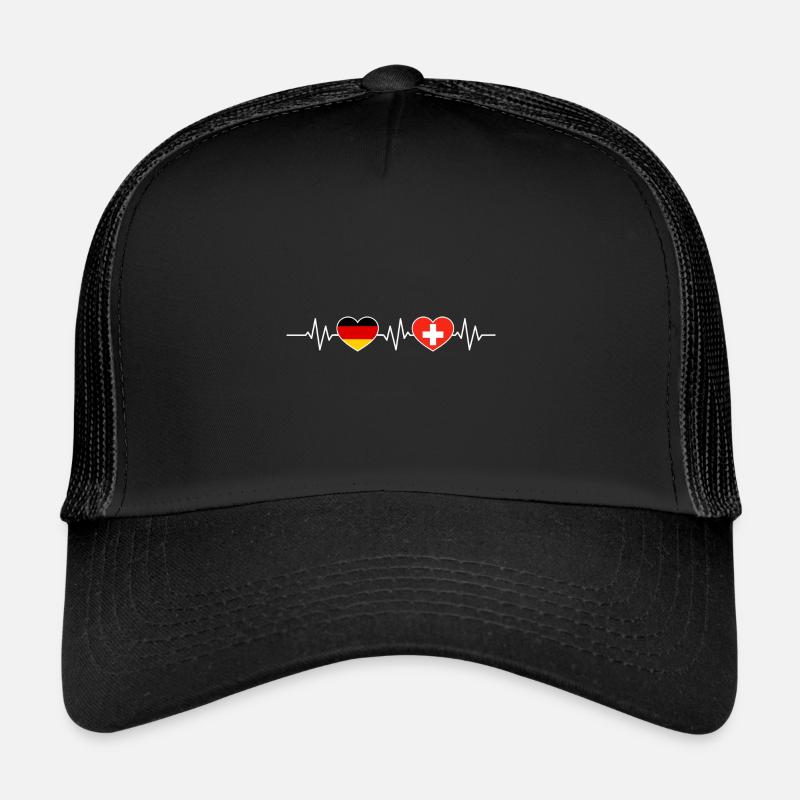 Herzschlag Deutschland Schweiz - Trucker Cap - Schwarz/Schwarz