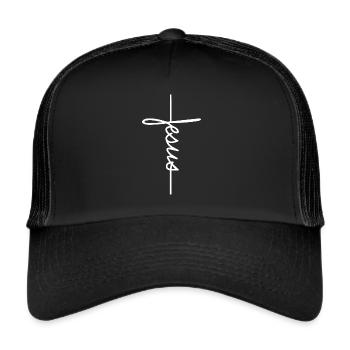 Jesus Christus Jesus Fisch Present Religion Bibel - Trucker Cap - Schwarz/Schwarz - Vorne