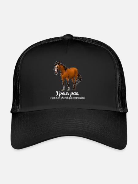 Mon cheval commande (blanc) - Casquette trucker  - noir/noir - Devant
