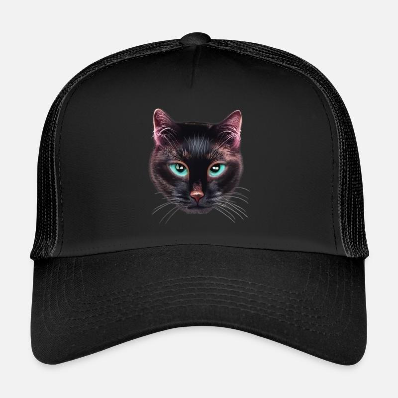 Schwarze Katze mit blauen Augen nicht glücklich Trucker Cap