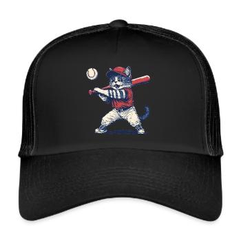 Katze Baseball - Trucker Cap - Schwarz/Schwarz - Vorne