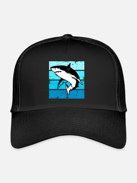 Hai Fische Meer Ozean Tier Hai - Trucker Cap - Schwarz/Schwarz - Vorne