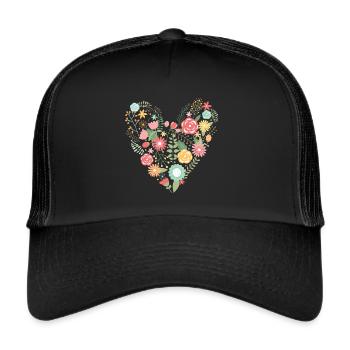 Blumenherz Liebe Muttertag Frühling - Trucker Cap - Schwarz/Schwarz - Vorne